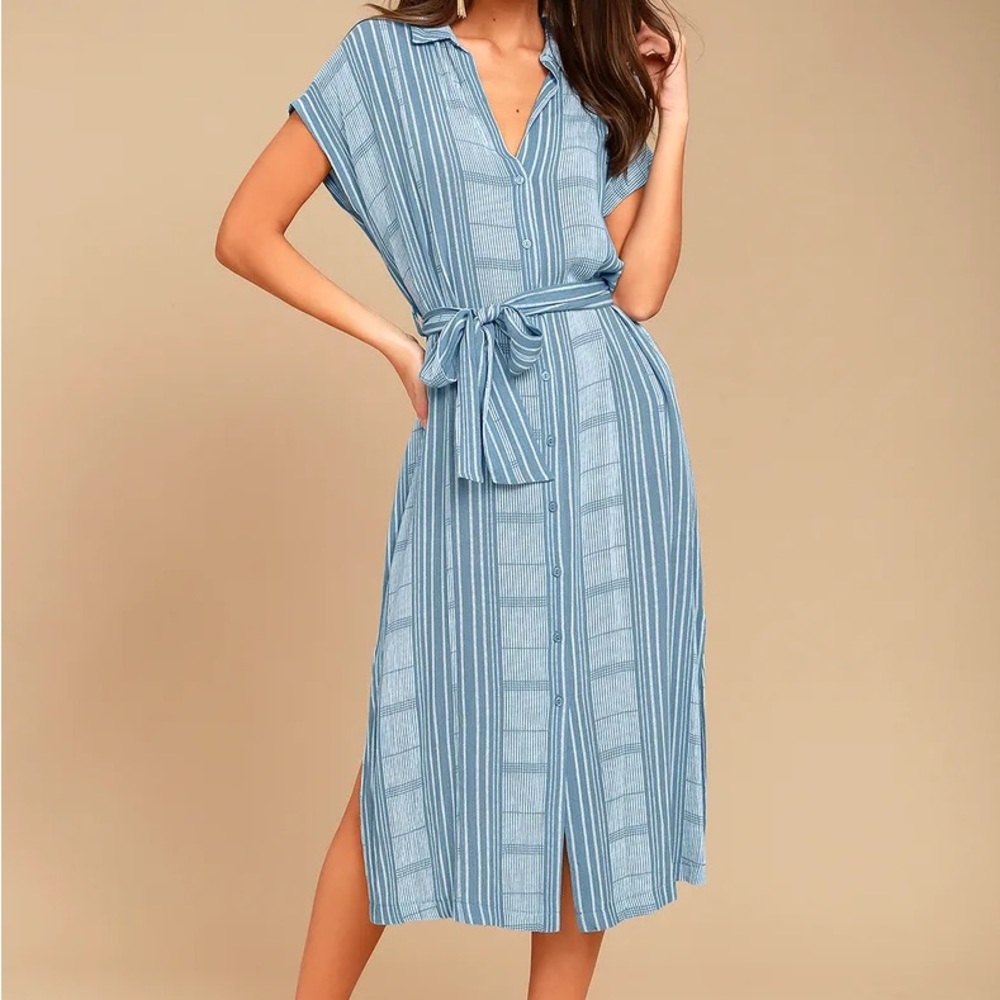 I’m the One Blue and White Striped Shirt Dress